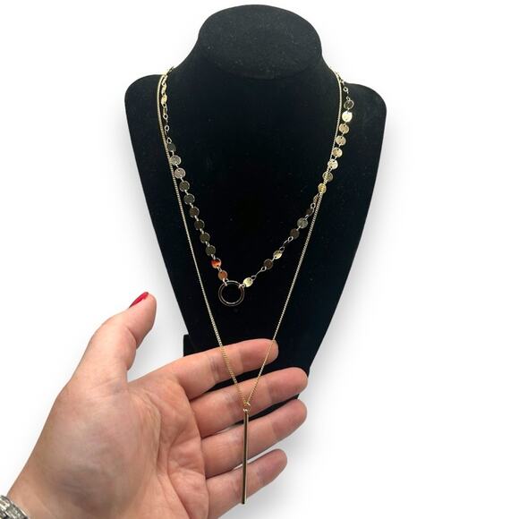Macy's STYLE & CO Disco Chain Lariat Layered Gold Tone Statement Necklace EUC - Picture 10 of 10